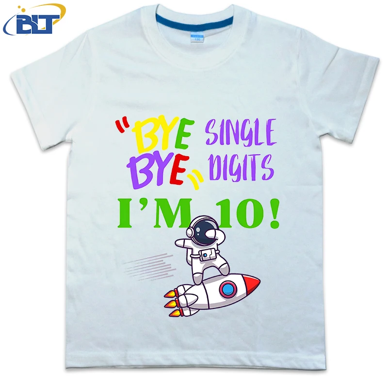 10th Birthday Astronaut printed kids T-shirt, summer cotton short-sleeved casual top, suitable for both boys and girls