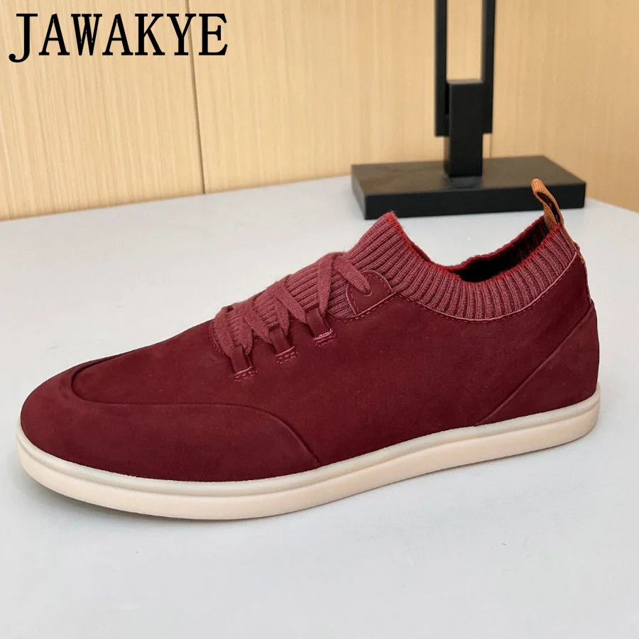 2024 Brand New Designer Autumn Suede Leather Shoes Men Casual Sneakers Round Toe Thick Sole Solid Color Flat Shoes For Men