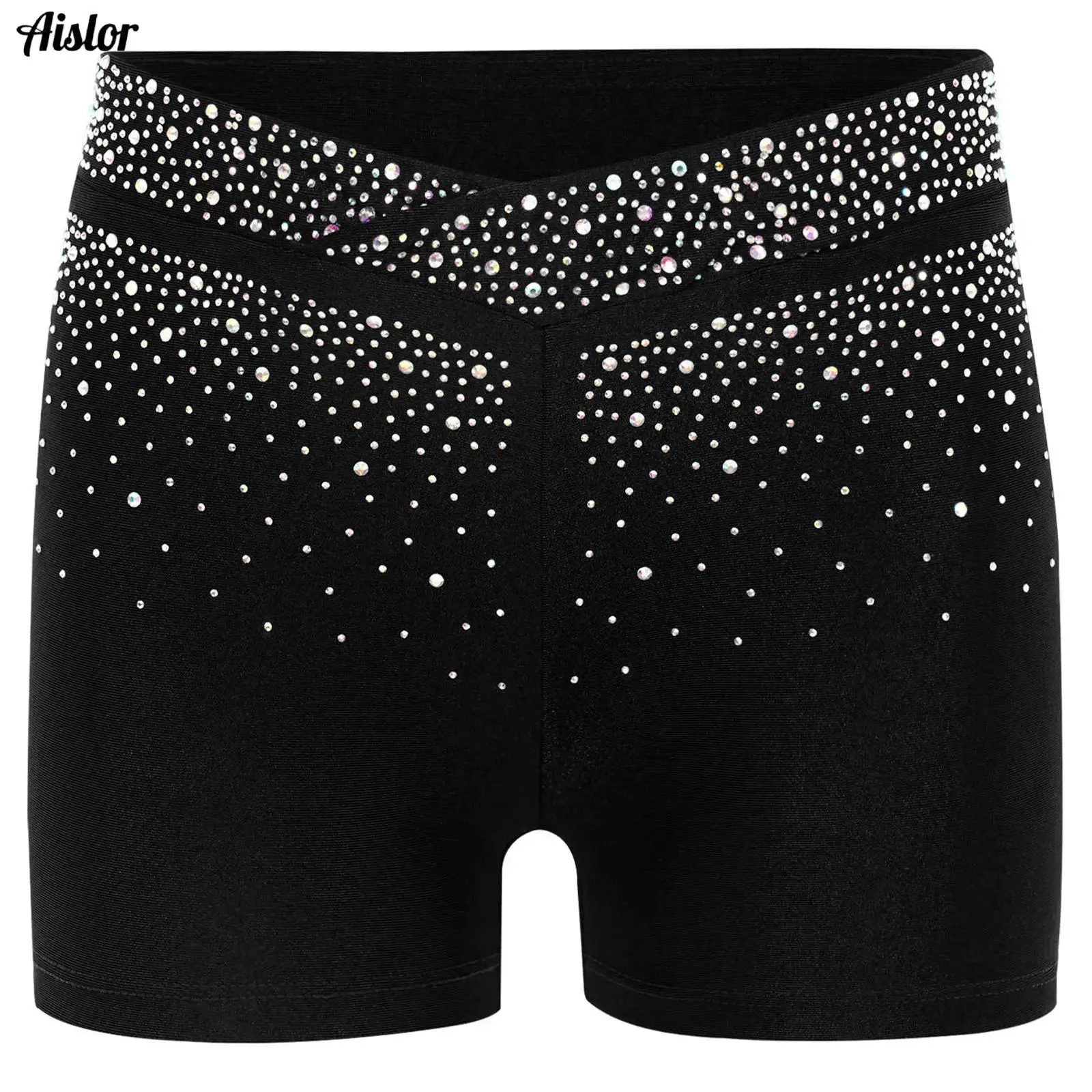 

Kids Girls Figure Skating Dance Acrobatics Gymnastics Shorts Sparkling Rhinestones V-Front Elastic Waistband Boxer Shorts Pants