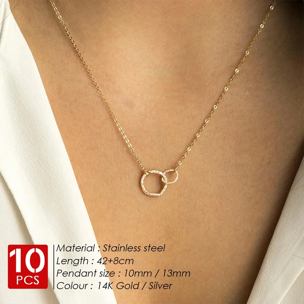 women 10PCS Double Loop Round Stainless Steel Necklace Women's Pendant Fashion Jewish Hammered Valentine's Day Jewlery