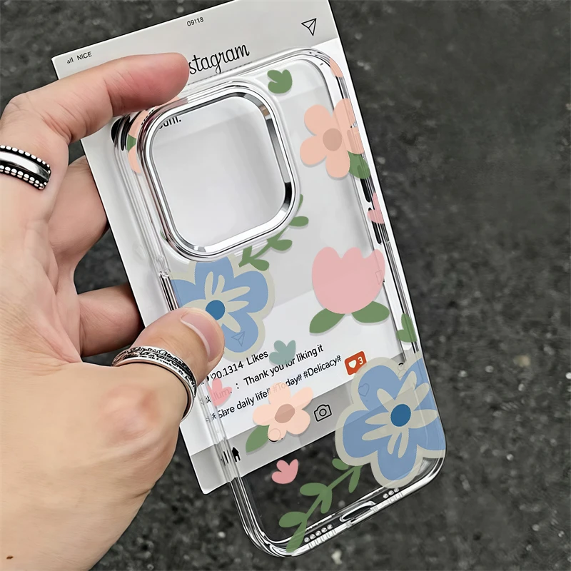 

Мягкий силиконовый прозрачный чехол из ТПУ для iPhone 17 Air 16 16e 15 14 7 8 Plus 13 12 11 Pro Max XR XS Max X с цветочным узором