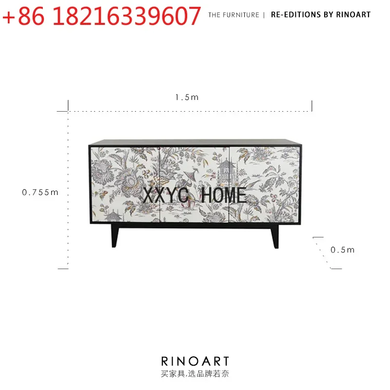 

Middle-Ancient Sideboard Cabinet "Cream Black and White