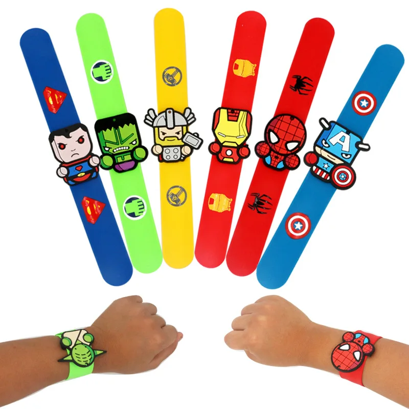 Anime Avengers Children\'s Toy Party Wristband Bracelet Cute Accessories Cartoon Spiderman Children Bracelet Rubber Solid Color