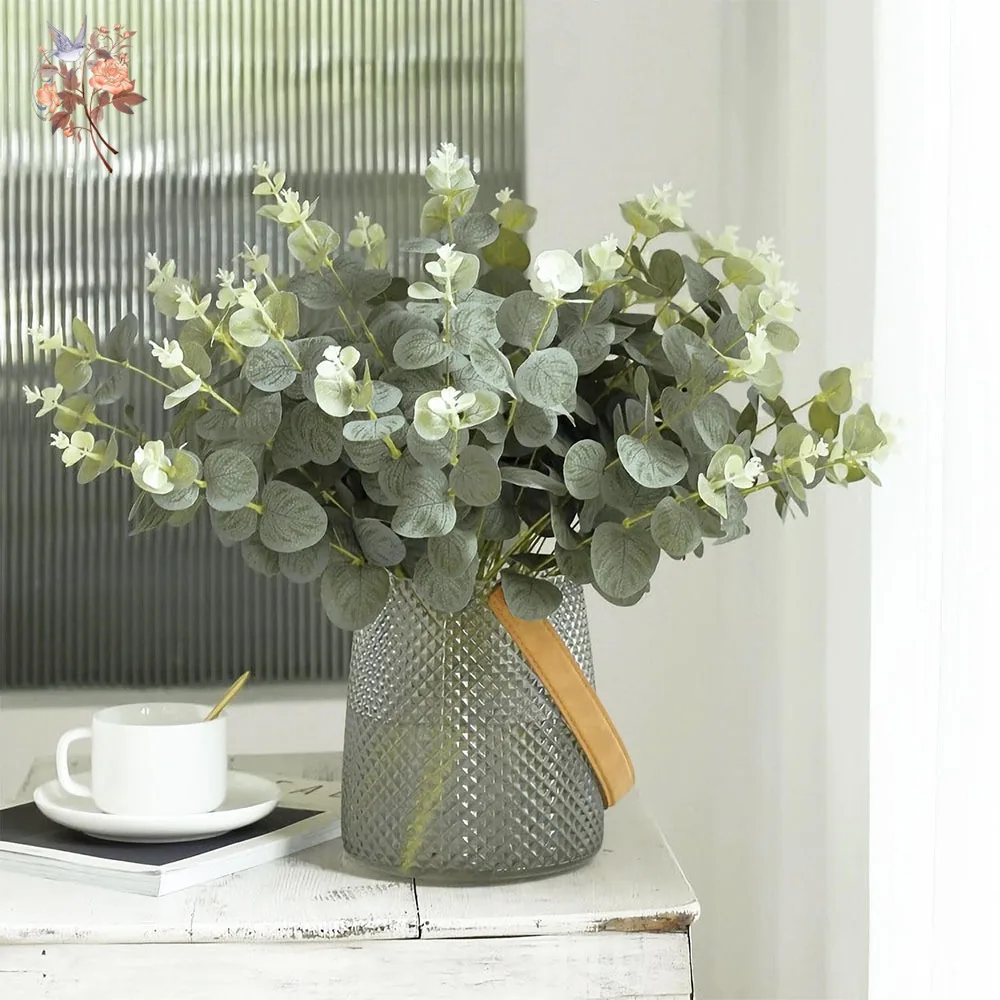12pcs Lifelike Artificial Eucalyptus Leaves Greenery Branches Bridal Bouquets Accessories for Wedding Centerpiece Garden Decor