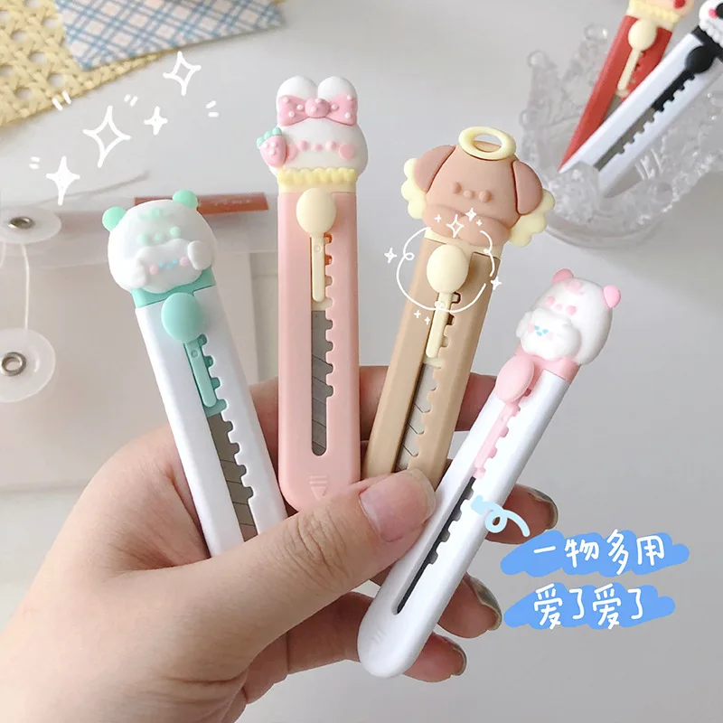 Kawaii Cartoon Animals Mini Portable Knife Box Cutter Pocket Stretch Paper Cutters School Office Supplies Stationery Knives