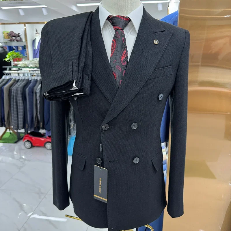 Formal Men Suit Set for Evening Business 2 Piece Set for Men  Slim Jacket Dress Blazers Coat Trousers No Buttons with Belt