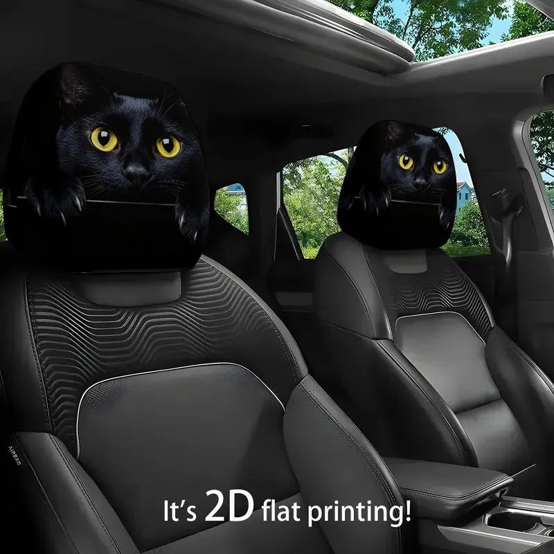 

Yellow-Eyed Black Cat Portrait Printed Car Headrest Cover, 2D Flat, Suitable for Travel/Daily Commuting/Car Interior Decoratio
