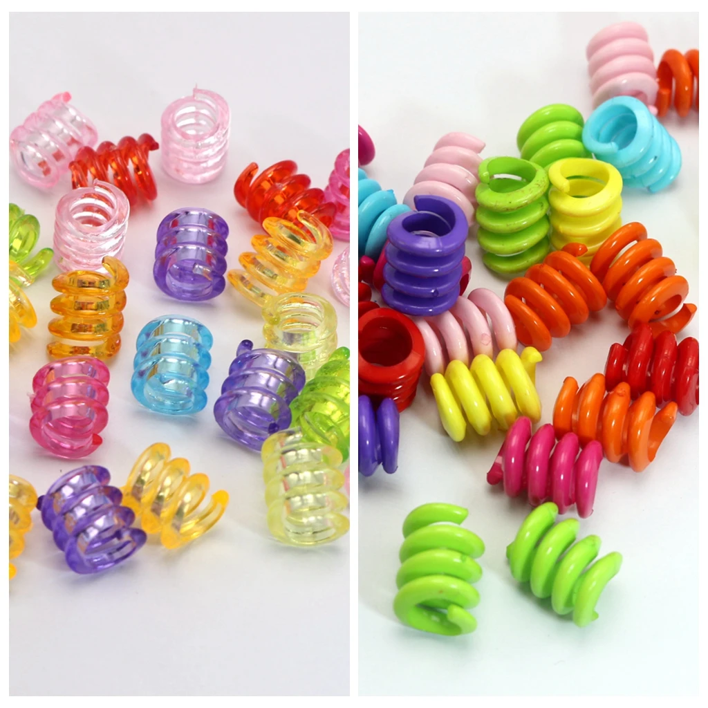 50 Mixed Color Acrylic Spring Dreadlock Ring Hair Pony Beads 15mm With Big Hole