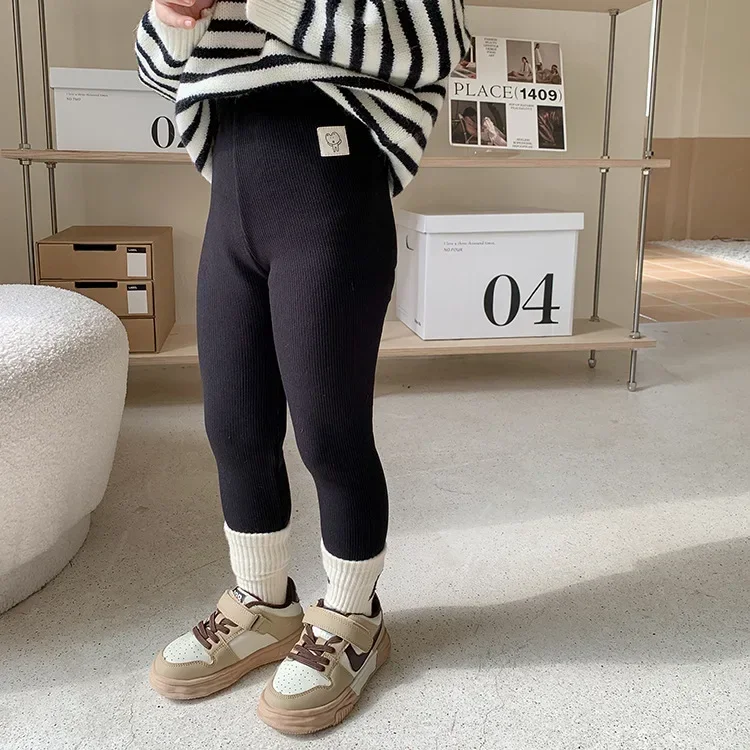 Mallas gruesas con forro polar para niños y niñas, pantalones de algodón a la moda, ropa cálida para Otoño e Invierno