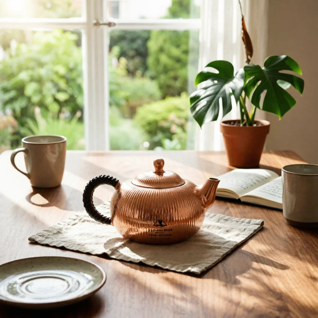 

Copper Teapot Compact Teapot with Side Handle Tea Maker Rustic Vessel Vintage for Collectors, Tabletop
