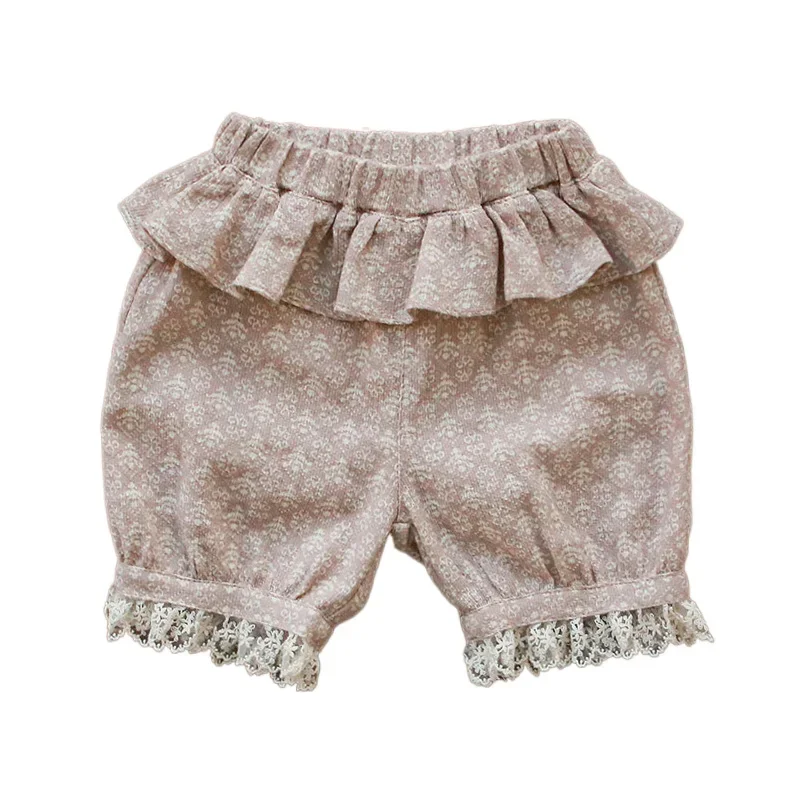 Girls Sweet Lolita Bloomers Shorts Elastic Waist Ruffle Lace Bowknot Casual Cottton Floral Pants Baby Girls Summer Shorts CC111