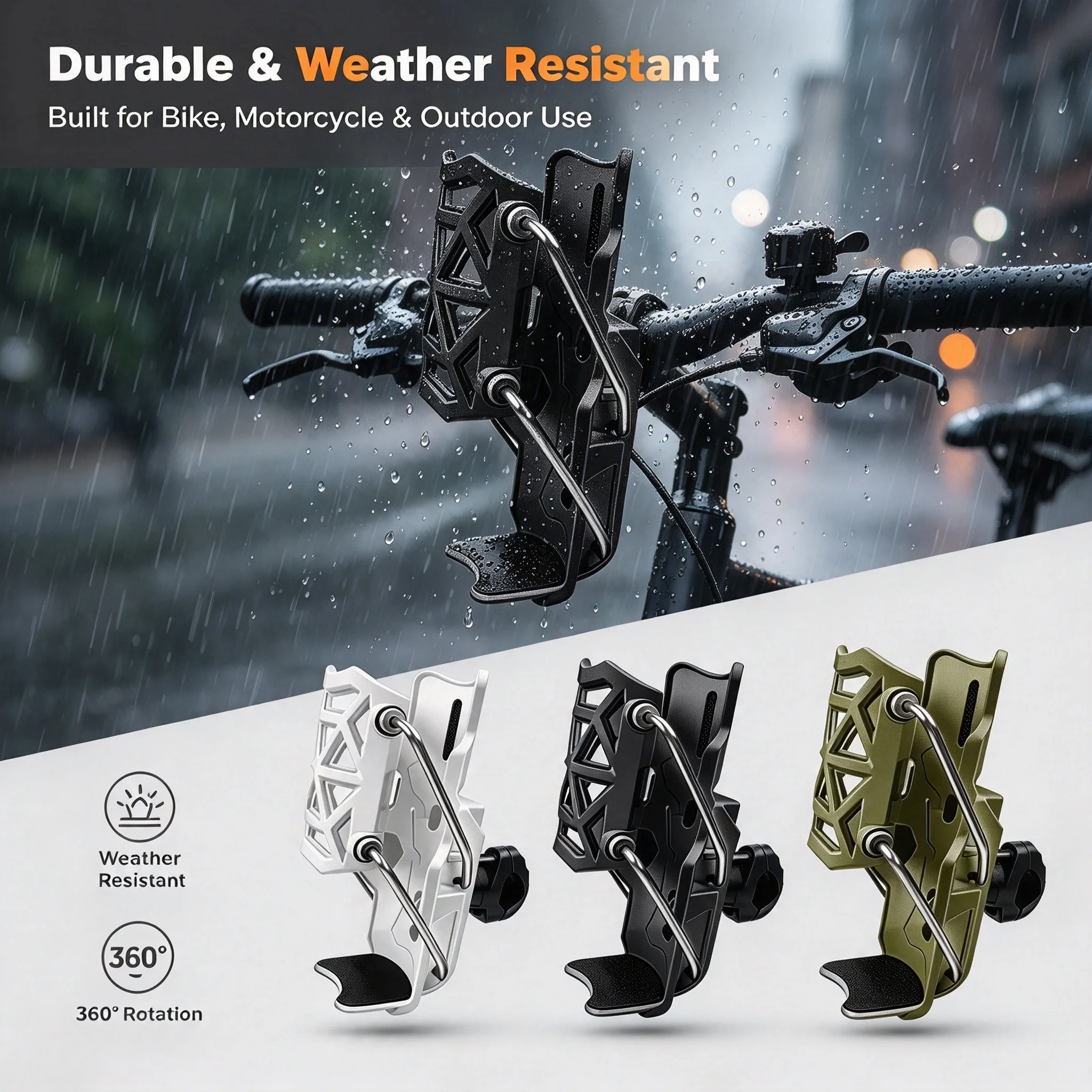Off-Road Motorcycle Bike Cup Holder Shock Absorbing Drink Mount Fits 0.87-1.26in Handlebars 1.4-2.9in Bottles for Boat
