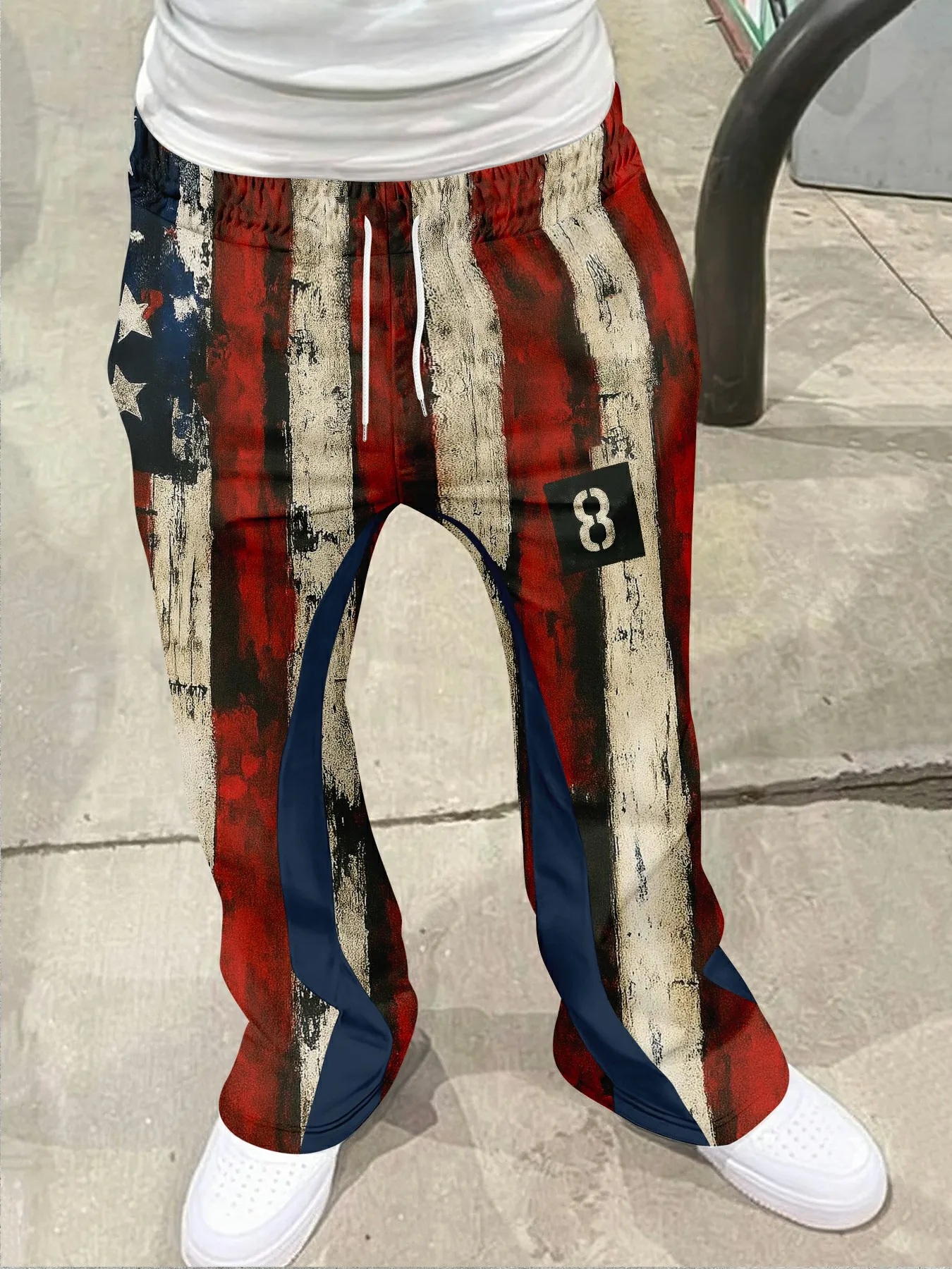 

Y2k Flared Pants Men Loose 3D Casual Sweatpants Mid Waist Sporty Female Streetwear Hip Hop National Flag National Flag Pants