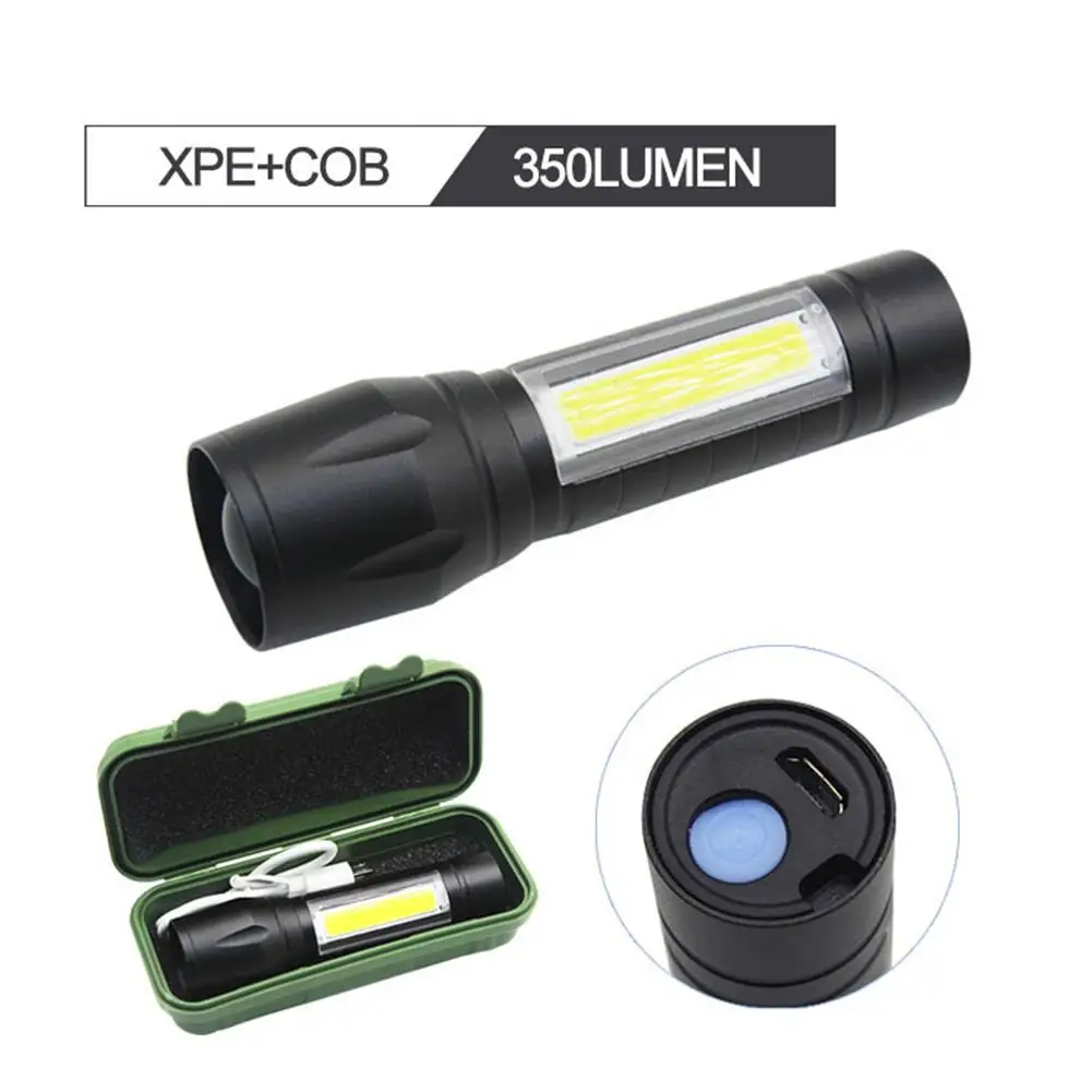 Built In Battery Q5 Portable Mini Led Flashlight Zoom Torch COB Lamp 2000 Lumens Adjustable Penlight Waterproof for Outdoor