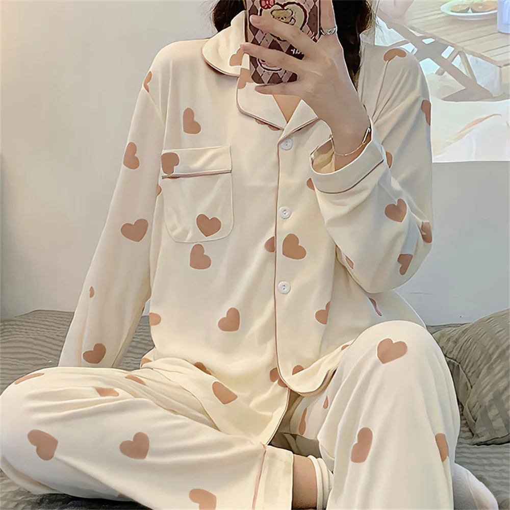 Women Pajamas Set Fashionable Gentle Spring And Autumn INS Style With Lapel Button Fashionable Autumn And Winter Sleepwear Set