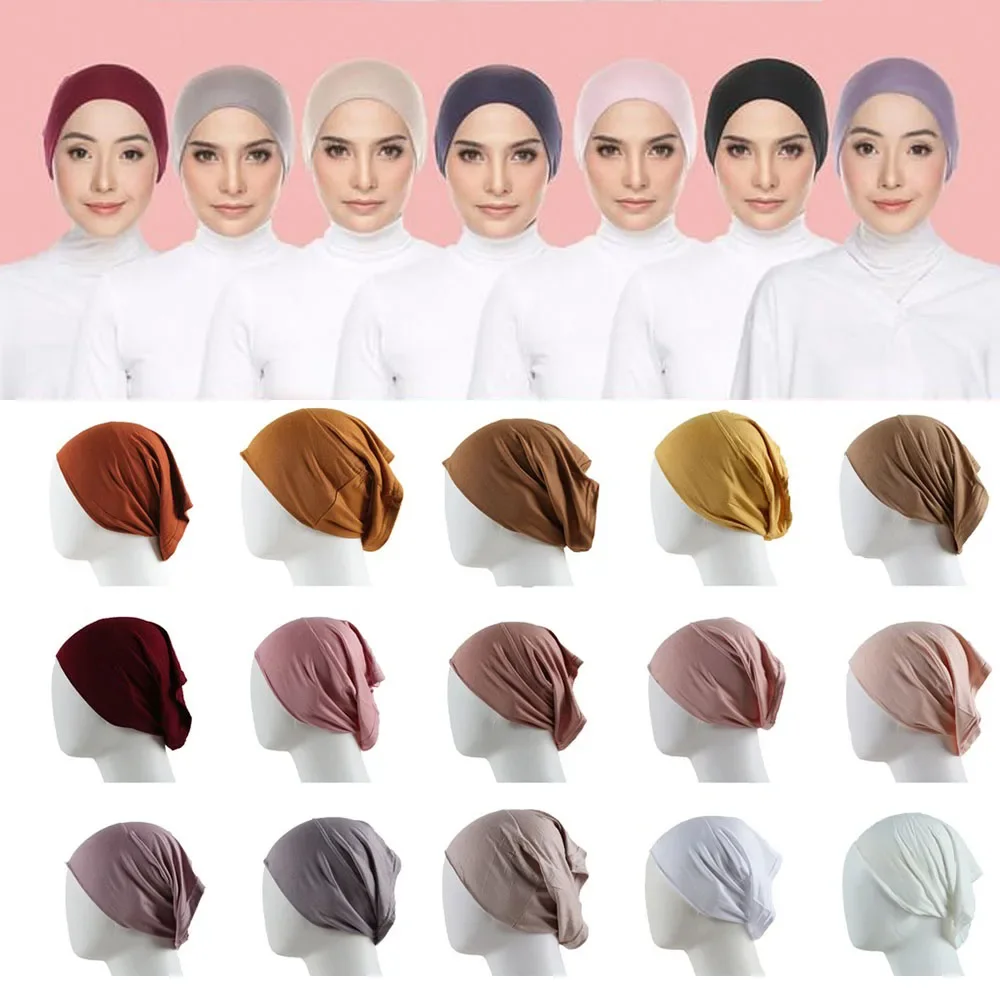 Soft Modal Inner Hijab Caps Muslim Stretch Jersey Turban Cap Islamic Underscarf Bonnet Female Headscarf Turbante Mujer