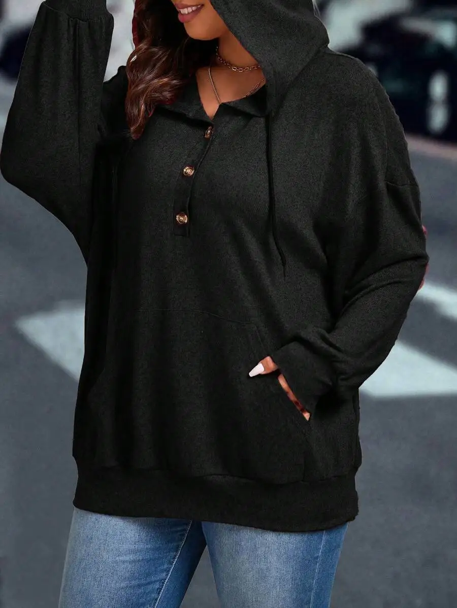 Bluza z kapturem plus size, jednolita, ze sznurkiem, kieszeniami, długim rękawem, na ukończenie szkoły, powrót do szkoły.