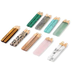 2Pcs/Lot 4x40mm Natural Long Rectangular Pendant Healing Reiki Pendants Tiger Eye Howlite Rose Quartzs Charms for Jewelry Making