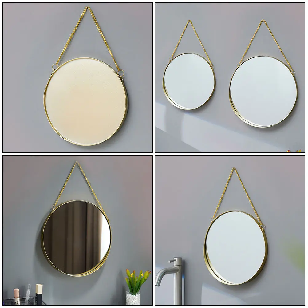 

Hanging Bathroom Mirror Punch Free Design Nordic Style Round Decorative Makeup Mirror for Home Living Room Dormitory Wall Vanity