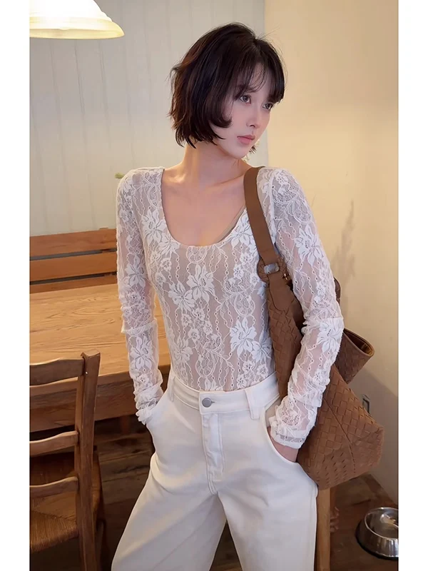 

Pure Desire Сексуальное кружевное боди с длинным светом, облегающее талию, базовый слой, внутренняя одежда, топ, брюки с высокой талией