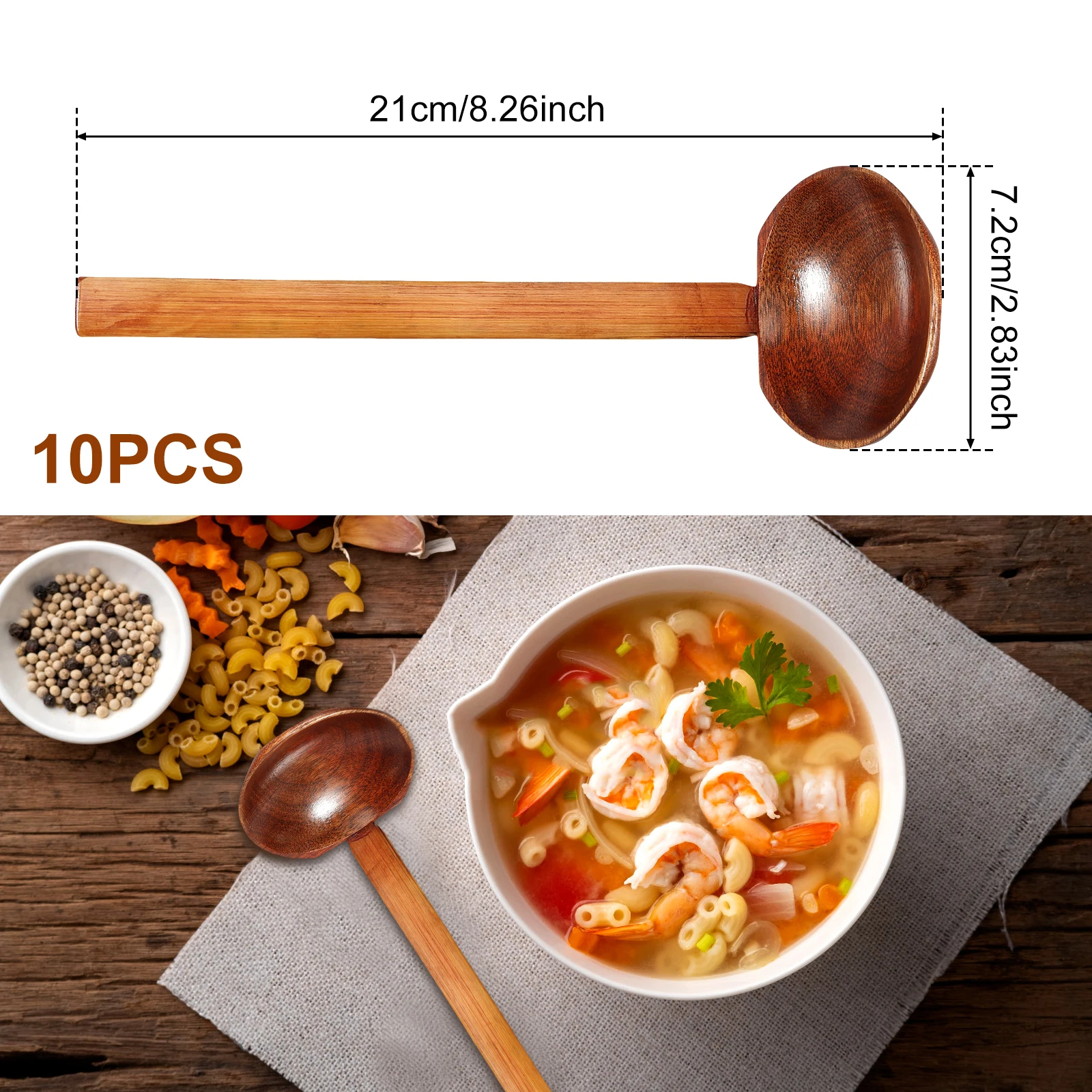 10 Pcs Wood Soup Spoon with Long Handle Japanese Style Ramen Spoon Large Hot Pot Spoon Tortoise Shell Spoon Serving Spoon for