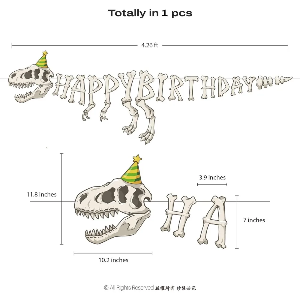 Fossil Dinosaurier Happy Birthday Banner Dinosaurier-Party-Dekorationen Dino Geburtstagsbanner Girlande für Kinder Jungen Babyparty-Zubehör – Detail 2