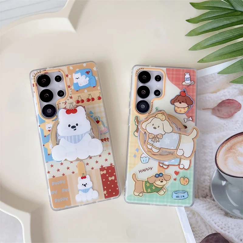 

Splicing Cartoon Dog Cherry Case Samsung Galaxy S26Ultra S25Ultra S24Ultra S23 Ultra S26U Protective Case