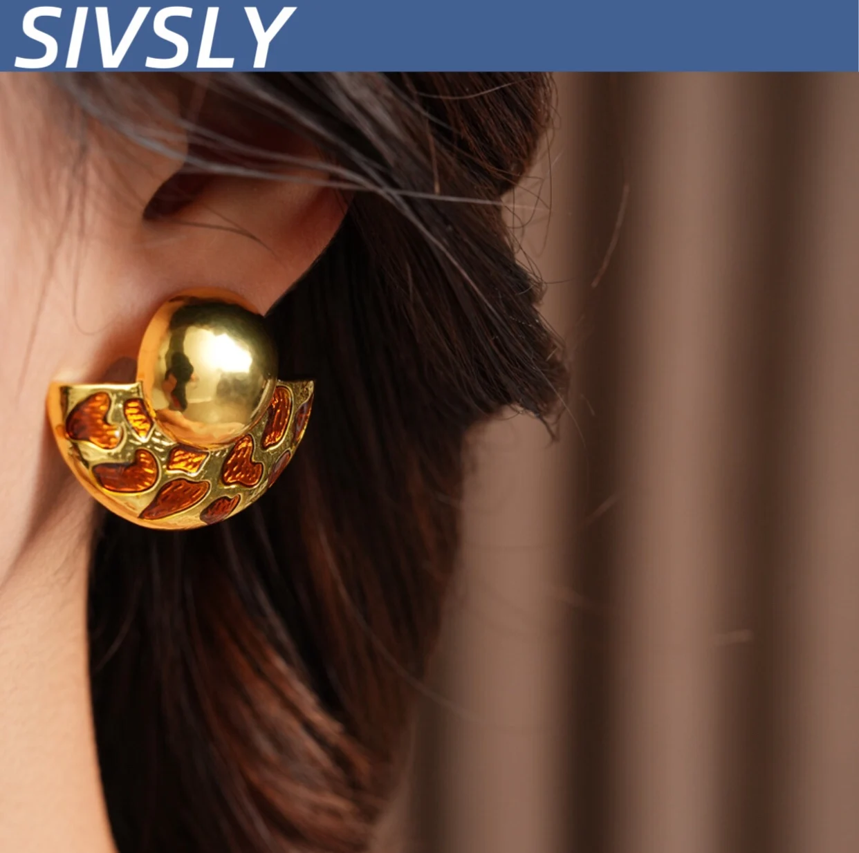 

[Personality] Enamel round creased earrings, fashionable, retro, versatile, luxurious, high-end, ear accessories for women