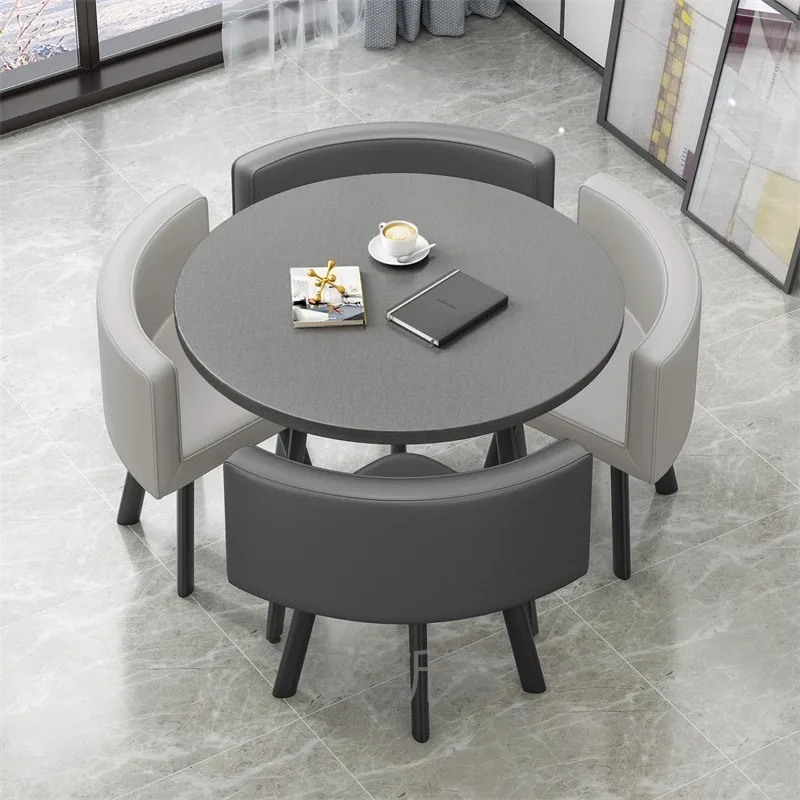 

Round Living Room Dining Table Set 4 Chairs Restaurant Free Shipping Dining Table Modern Grey Apartmen Mesas De Jantar Furniture