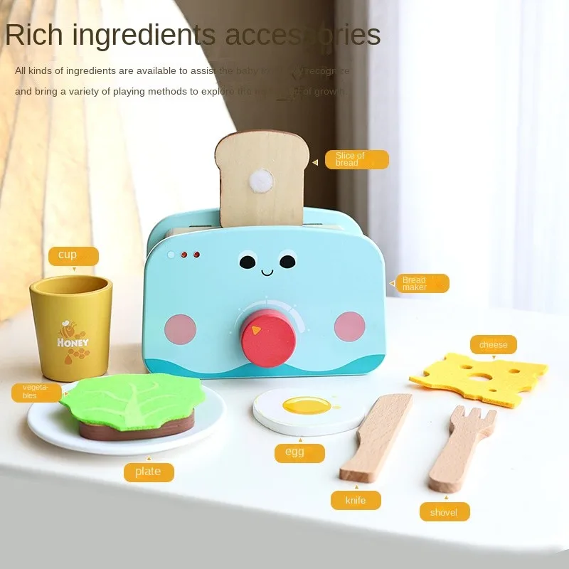 LazyChild Wooden Pretend Play Toaster Kids Kitchen Toy Educational Early Learning Develop Hands-on Skills