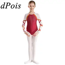 Kids Girls Rhinestones Figure Skating Ballet Leotard Children Gymnastics Jumpsuit Teens Acrobatics Bodysuit Performance Costume