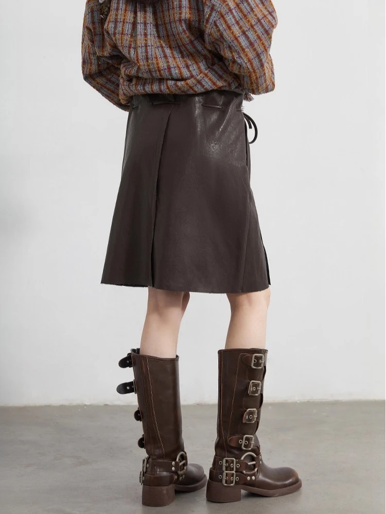 CHIC VEN Vrouwen Rokken Solid Loose Casual Nieuwe Trekkoord Hoge Taille A-lijn Kantoor Dames PU Korte Mini Rok Herfst Winter 2025