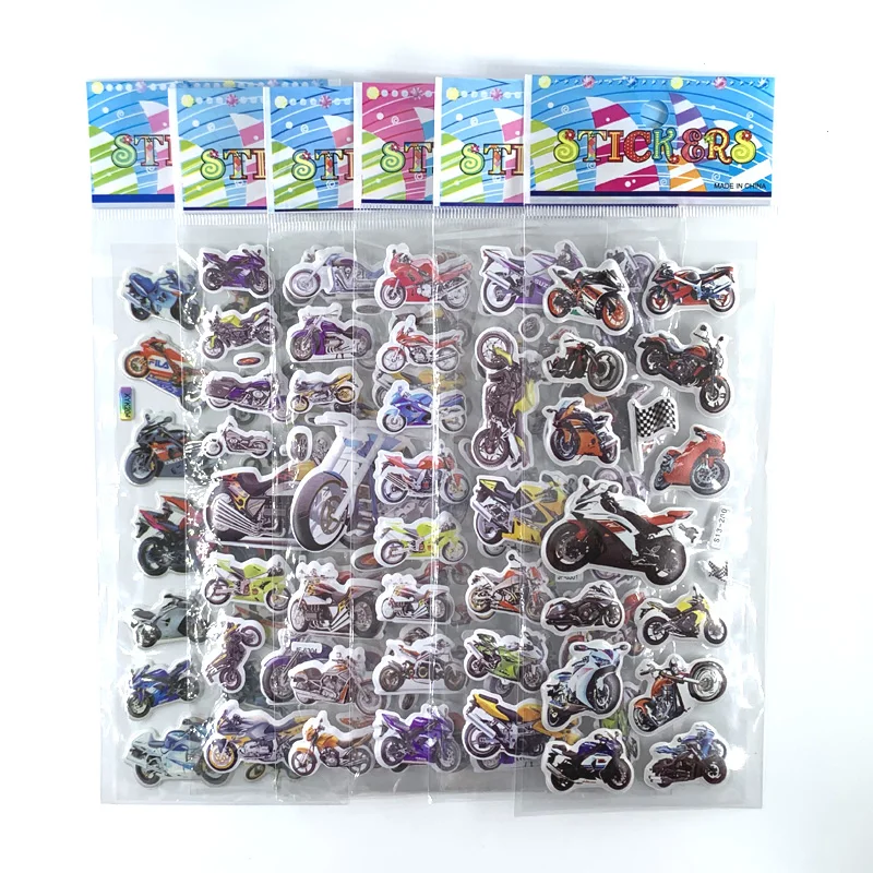 12 Sheets/Set Cartoon Motorcycle Pattern Sticker 3D Bubble Foam Scrapbooking Stickers for Kids Notebook Diary Label