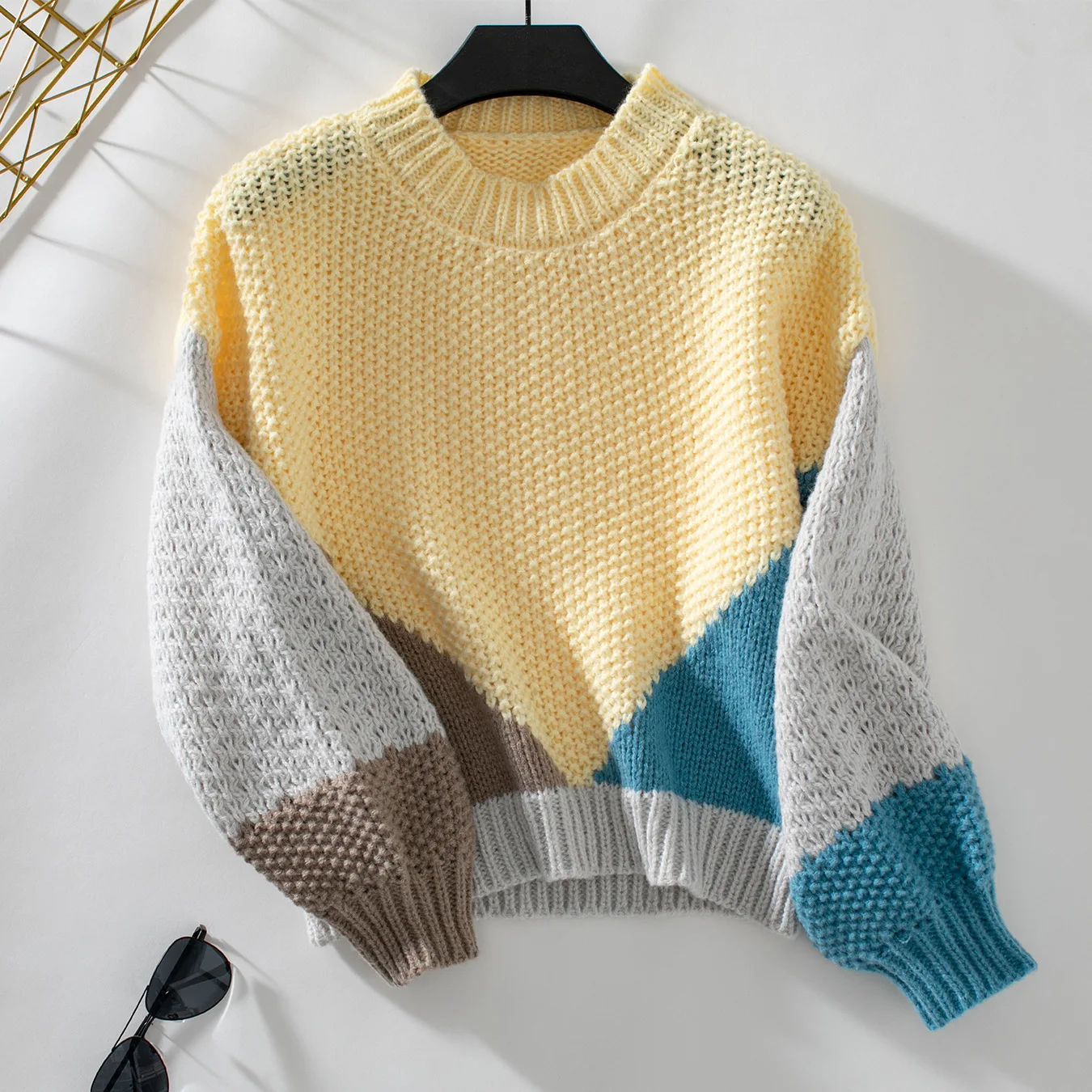 

New In 2024 Autumn Winter O-Neck Pullover Women Fashion Color Patchwork Sweater Streetwear Casual Long Sleeve Warm Knit Clothes