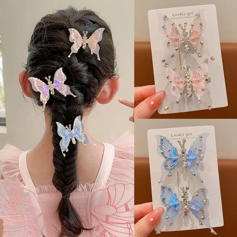 AWAYTR Bright Diamond Butterfly Hairpins Heart Wing  Elegant Metal Hair Clips For Women Hanfu Antique Party Hair Accessories