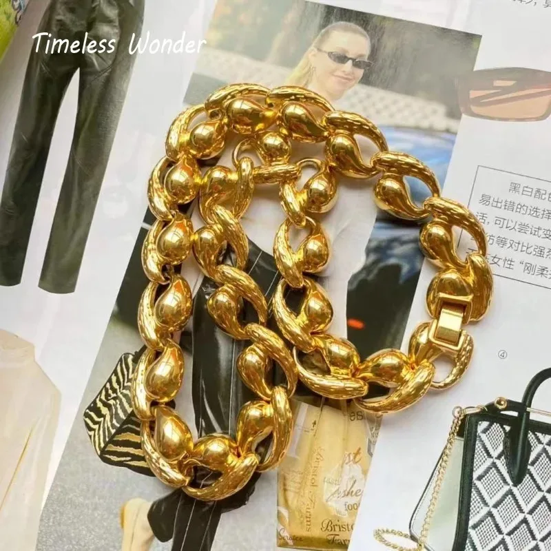 Timeless Wonder Brass Geo Chunky Chain Statement Necklace for Women Designer Jewelry Runway Trendy Rare Gift Top 4522