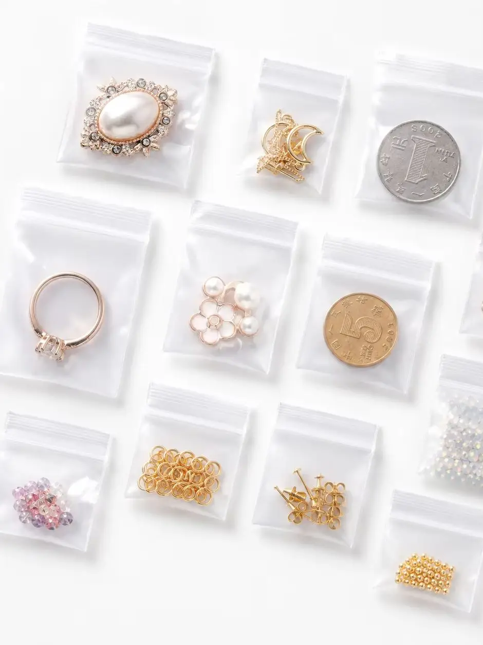 100 Stück Transparente Kleine Zip-Beutel Wiederverschließbare Polyethylen-Plastiktüten zur Aufbewahrung von Schmuck, Accessoires, Perlen und Handarbeiten – Detail 2
