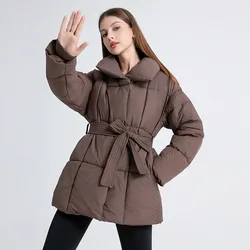 Women's Winter New Loose Casual Warm Stand Up Collar Belt Cotton Jacket Coat Parkas