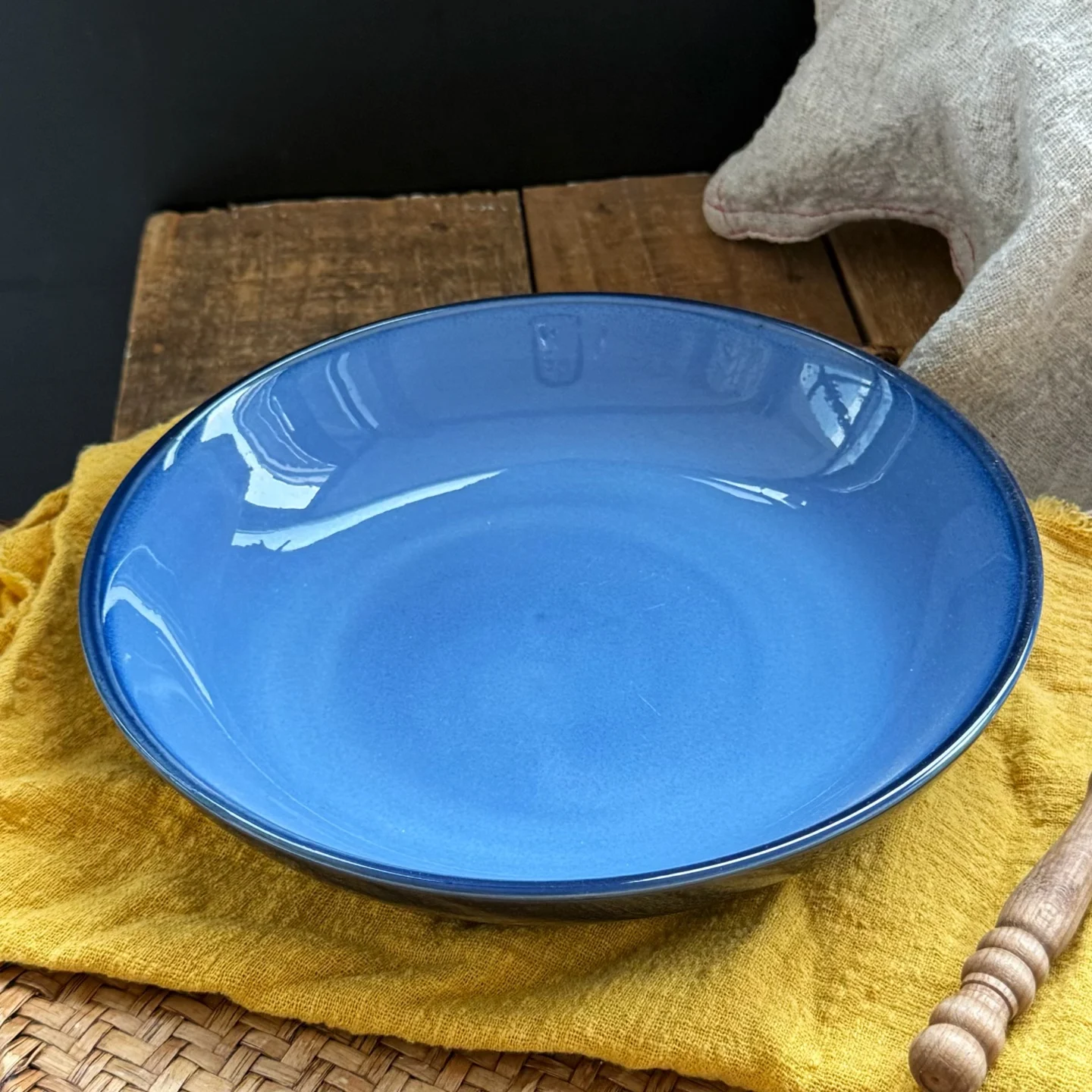 Retro Blue Creative Cerc 8.5 Inch Deep Di Thi Soup Bowl Large Bowl Dumpling Bowl Beautiful round ape Food Plate