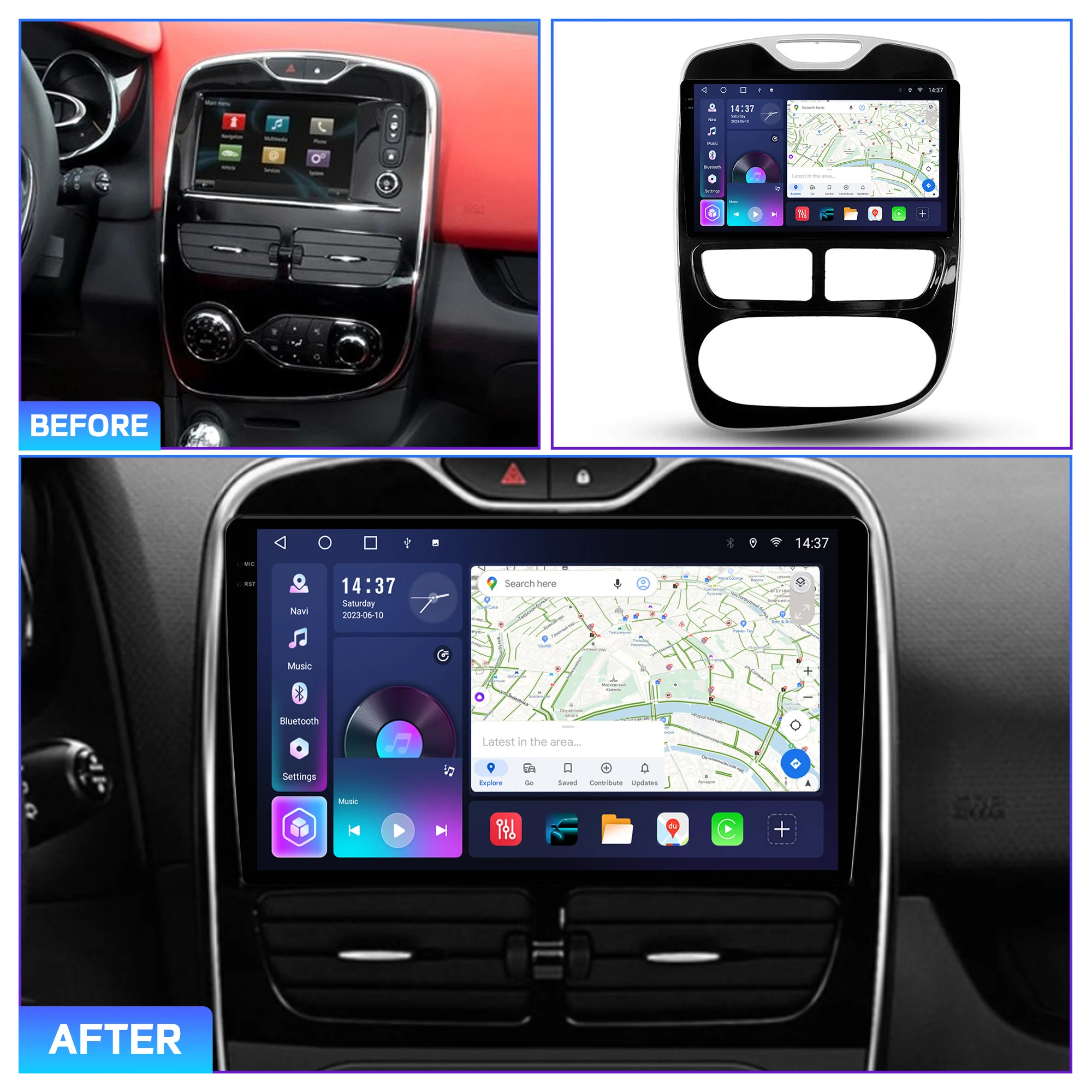 Penhui Android Car DVD Player 2 Din for Renault Clio 2012-2016 Multimedia Screen with DSP, Bluetooth, Audio & CarPlay