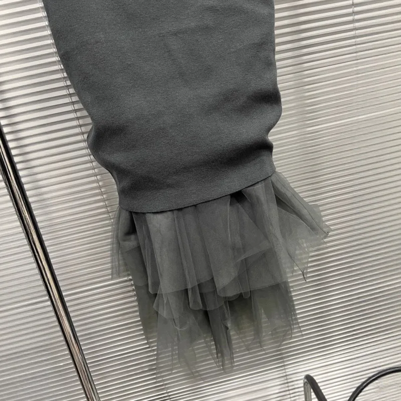 HKSH 2025秋冬新作 レディーススカート ニット パッチワーク プリーツ メッシュ ゴムウエスト トレンド エレガント ハイストリートスカート HK15647