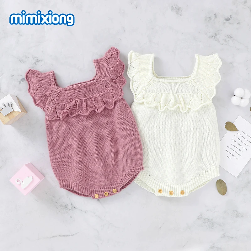 

Infant Girls Bodysuits Clothes Sleeveless Knitted Newborn Solid Color Onesie Jumpsuits 0-18m One Piece Toddler Outfits Playsuits