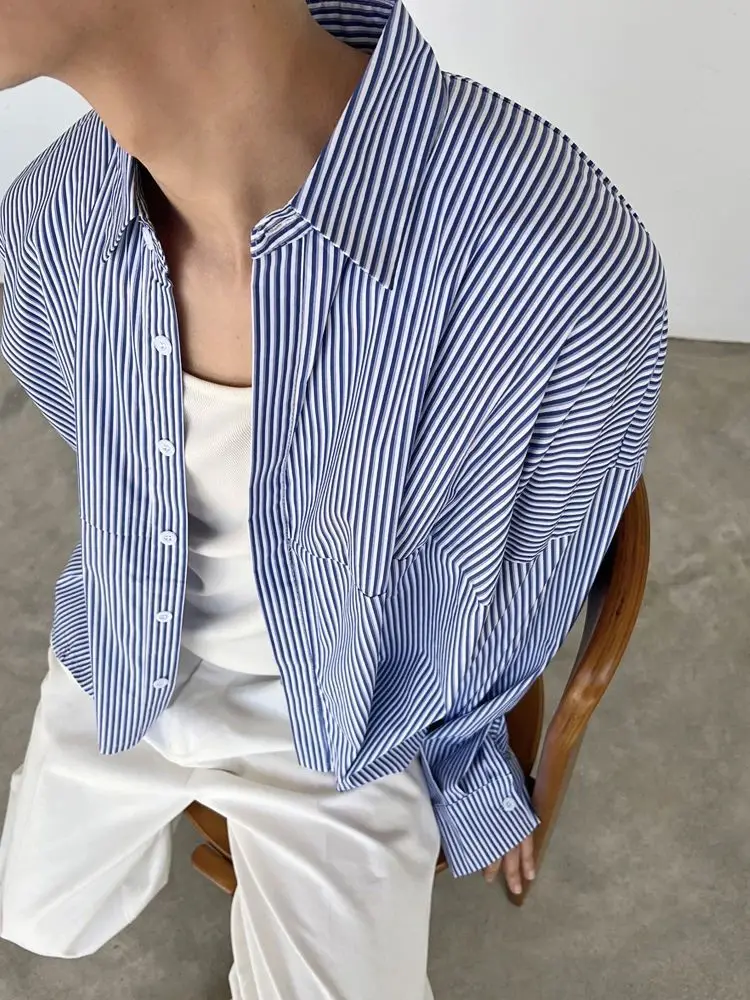 2026 New Spring and Summer Minimalist Lazy Silhouette Splicing Long-sleeved Shirt Loose Shirt Short