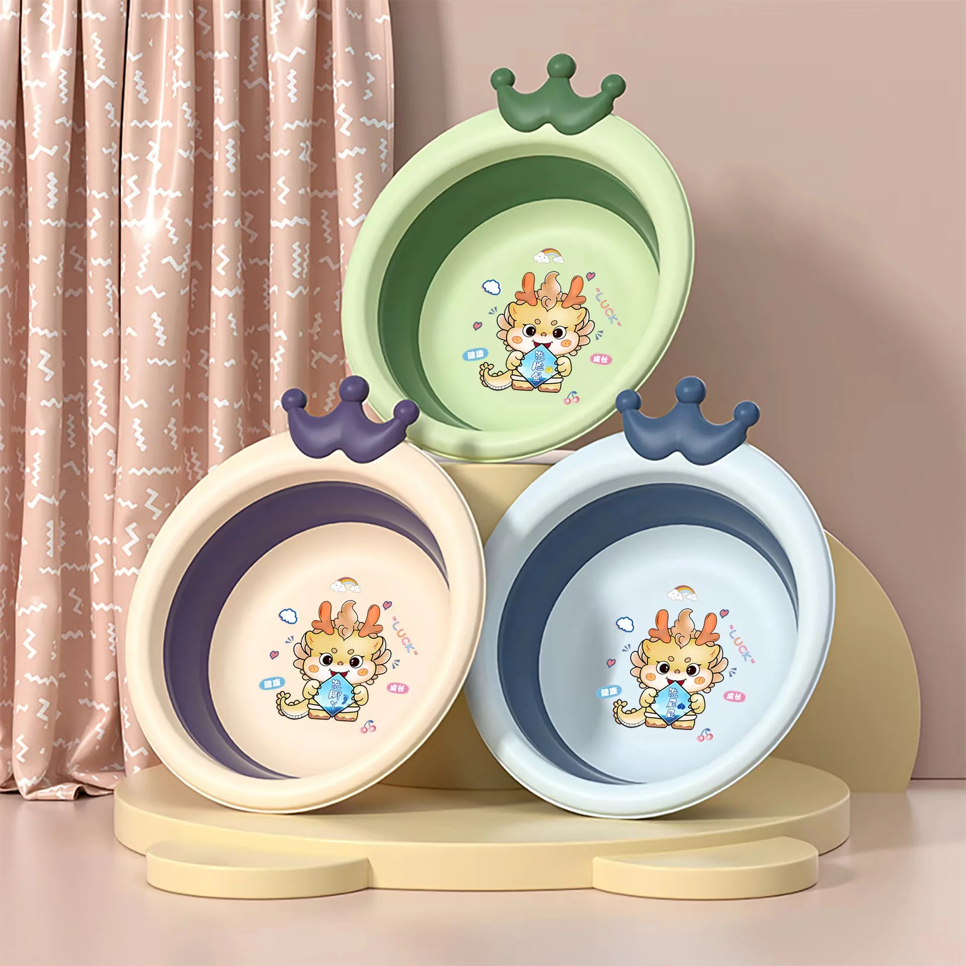 Dragon Baby Folding Basin Crown Newborn Baby Foot and Fart Washing Basin Three piece Set for Household Children\'s Wash Basin Fol