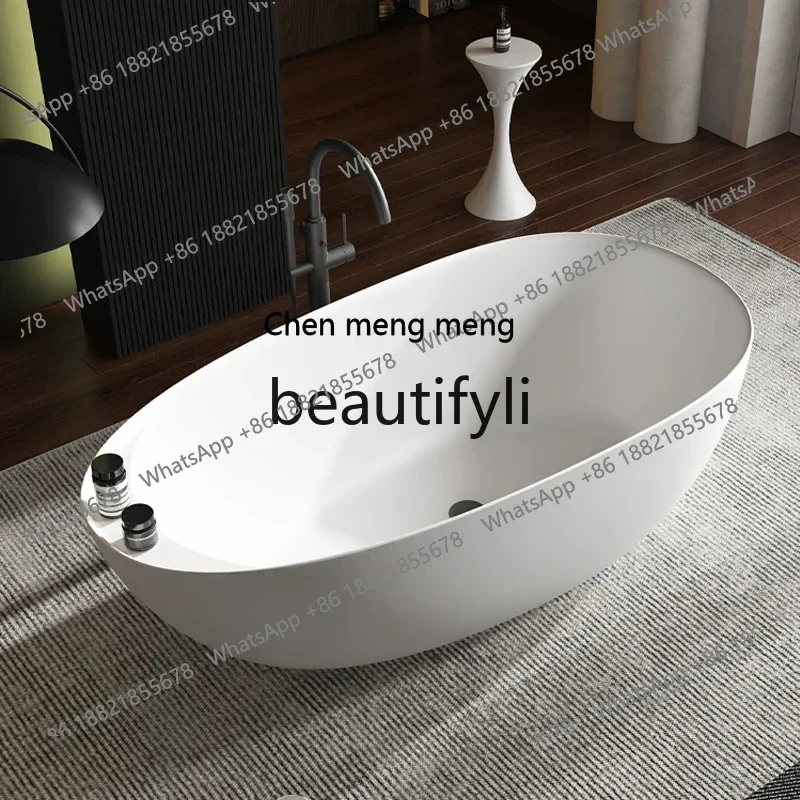 Artificial stone small apartment household bathtub independent integrated hotel property homestay oval bathtub