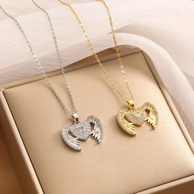 Модная цепочка на ключицу, ожерелье из титановой стали с защитой сердца, кулон в форме крыла в форме сердца