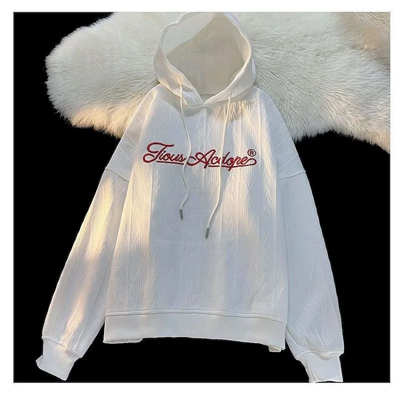 Fashion Jacquard Hoodies Women Korean Style Loose Niche Chic Hooded Coats Autumn Trendy Hot Girl Hoodie Casual Sweatshirts Woman