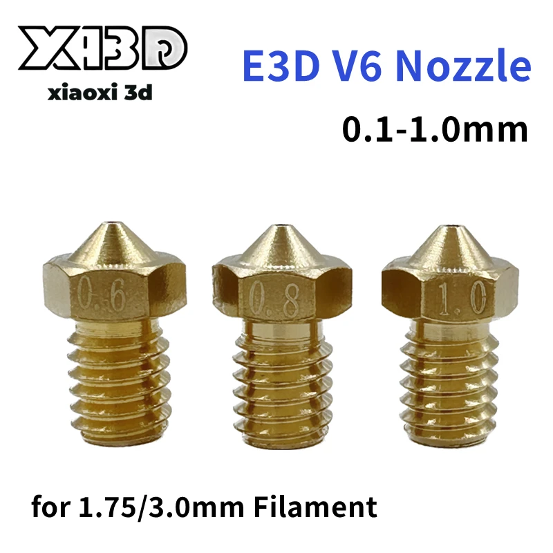 10pcs V5 V6 E3D Nozzle 0.1 0.2 0.3 0.4 0.5 0.6 0.8 1.0mm 3D Printer Part M6 Thread All Metal E3DV6 Nozzle for 1.75mm3mm Filament