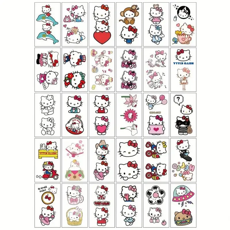 Hello Kitty Temporary Tattoos Kuromi Cute Anime Waterproof Tattoos Sanrio Durable Color Kawaii Tattoo Sticker Gifts