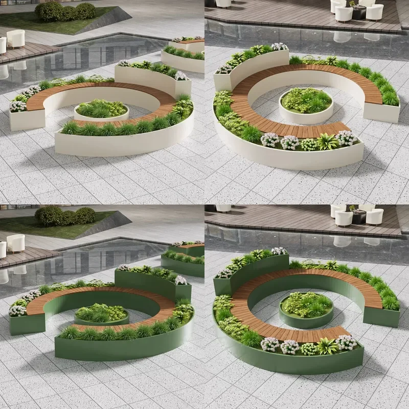 For Outdoor Courtyard Waterproof Sunproof Round Seat and Flower Box Combo Leisure Furniture for Park Square Homestay Garden